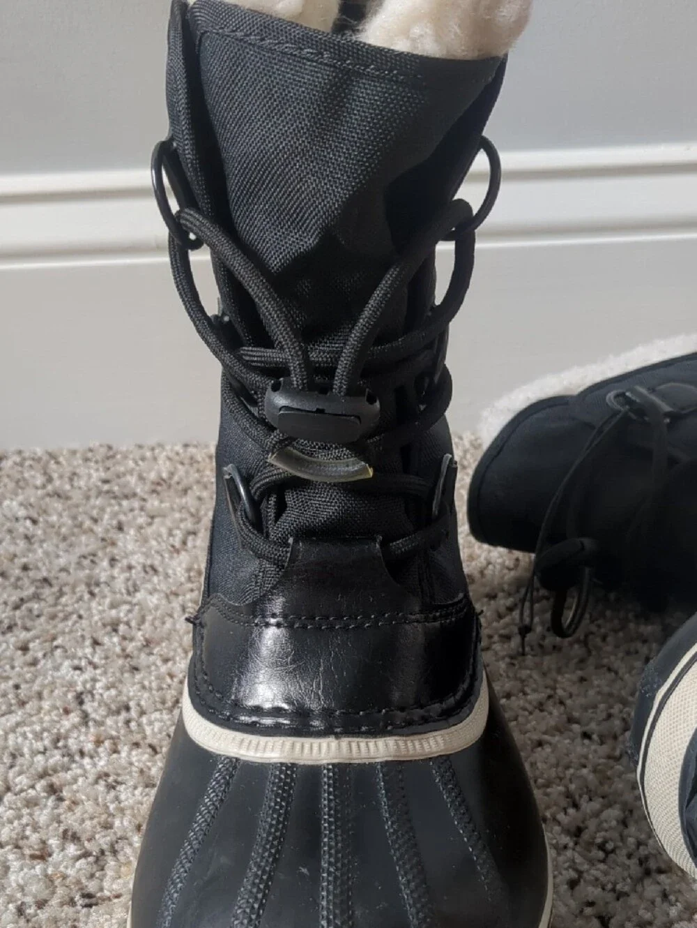 Sorel Black and Cream Kids' Waterproof Snow Boots